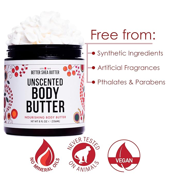Unscented Body Butter for Dry Skin | with Raw Shea Butter and Jojoba Oil | Deep Moisturizer Safe for Sensitive Skin, Non Greasy, Fragrance Free | 8 oz-VivaGrace Women