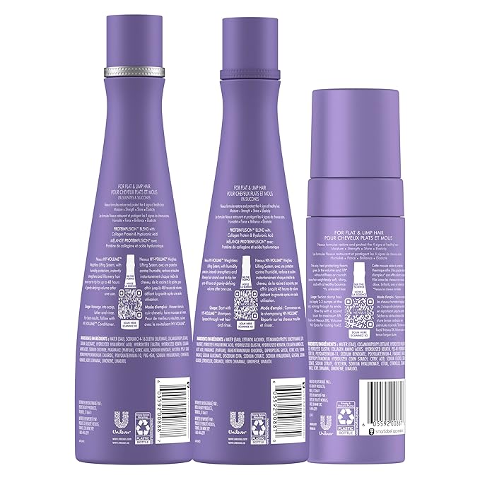 Nexxus HY-VOLUME Weightless Lift Shampoo, Conditioner & Foam 3 Pack PROTEIN FUSION with Collagen Protein & Hyaluronic Acid For Flat & Limp Hair for 48 Hours of Volume 13.5 fl oz & 5.5 fl oz-VivaGrace Women