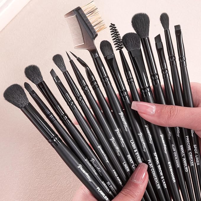Bueart Design 15Pcs Professional Eyeshadow Brush Set For Eye makeup Blending,Brow grooming,Concealing,eyeshader, With premium ultra soft synthetic vegan Hair-VivaGrace Women