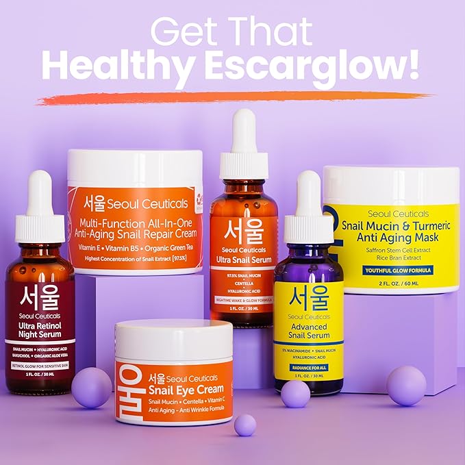 SeoulCeuticals Korean Skin Care 97.5% Snail Mucin Serum – K Beauty Skincare Night Serum Hyaluronic Acid for Face - Centella Anti Wrinkle Serum 1oz-VivaGrace Women