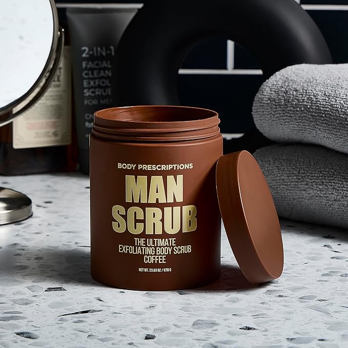 Body Prescriptions Men’s Exfoliating Body Scrub – Ultimate Skin Cleansing Wash in Jar with Twist-Top Lid, For All Skin Types, 21 Ounce (Pack of 1), Coffee-VivaGrace Women