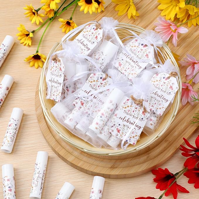 Dunzy 50 Pack Wildflower Party Baby Shower Favors Bulk Lip Balms Gifts Wedding Bridal Shower Favors Small Thank You Appreciation Gifts for Guests Women Employees Teachers Coworker Staff-VivaGrace Women