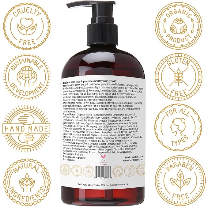 Organic Hair Growth Shampoo 17.5 oz – Fortifying & Strengthening with Ayurvedic Herbs, Lavender, Ginger, Rosemary, Patchouli, Clove – Reduces Shedding, Promotes Growth – Vegan, Made in USA-VivaGrace Women