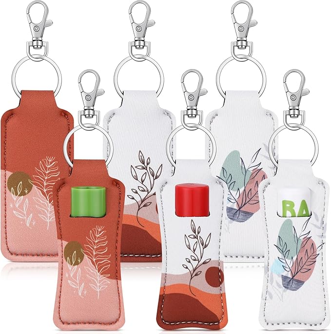 6 Pcs Boho Lip Balm Sleeve Keychain Lipstick Holder Key Chain with Portable Clip Lip Gloss Pouch Keychain for Women Graduation Travel Accessory Stocking Stuffers Gifts-VivaGrace Women