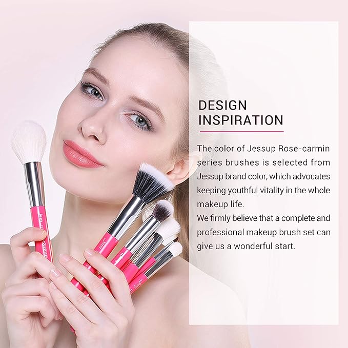 Jessup Brand 25pcs Professional Makeup Brush Set Beauty Cosmetic Foundation Powder Blusher Eye Shadow Blending Concealer Highlight Natural-Synthetic Hair Brushes Set (Rose Carmine/Silver)-VivaGrace Women