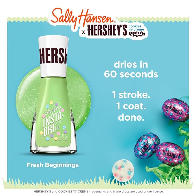 Sally Hansen Insta-Dri X Hershey's Cookies 'n' Creme Eggs, Fresh Beginnings, Quick Dry, Long Lasting, Streak-Free Shine, Green Nail Polish, 0.31 fl oz.