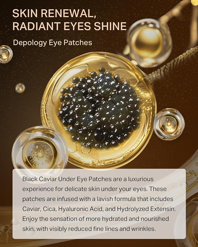depology Black Caviar Under Eye Patches (30 Pairs), Anti-aging Hydrating Eye Mask for Wrinkles, Fine lines, Skincare with Hyaluronic Acid & Cica, Beauty & Personal Care-VivaGrace Women