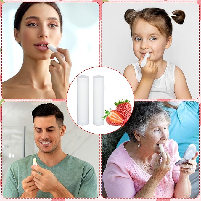 Demissle 150 Pcs Unlabeled Lip Balm Bulk Chapped Stick Blank Mini Lip Balm Gifts Moisturizing Lip Balms Favors for Women Homeless Wedding Bridal Shower Favors Baby Shower Guests Favors(Strawberry)-VivaGrace Women