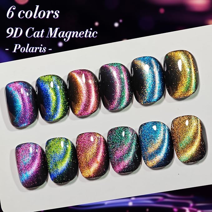 Born Pretty Cat Magnetic Gel Nail Polish 9D Polaris Holorgraphic Cat Magnetic Eye Gel Polish Glitter Gel Polish Set 6PCS-VivaGrace Women