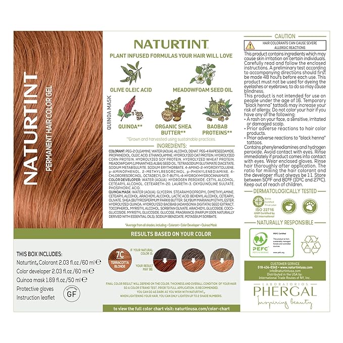 Naturtint 7C Terracotta Blonde Permanent Hair Color (Pack of 6), Ammonia Free, Vegan, Cruelty Free, up to 100% Gray Coverage, Long Lasting Results (Packaging may vary)-VivaGrace Women