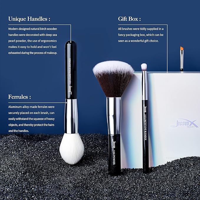 Jessup 25pcs Professional Makeup Brush Set Foundation Powder Concealer Eyeshadow Blending Blush Highlighter Natural-Synthetic Hair Brushes (Black/Silver)-VivaGrace Women