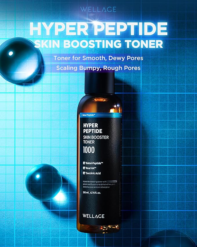 WELLAGE Hyper Peptide Skin Booster Face Toner - Korean Beauty Facial Astringent, Infused Peptide PHA, Anti-Aging, Wrinkle & Elasticity Improvement - for Uneven Texture, Reduces Pores, 6.76 fl.oz.-VivaGrace Women