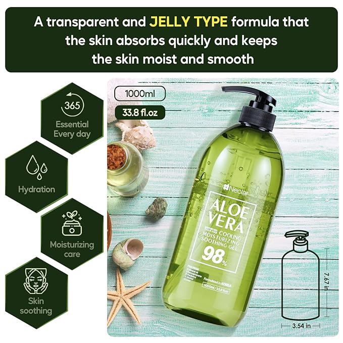 98% Aloe Vera Gel for Sunburn Relief - 33.8oz / 1000ml - Pure Aloe Vera Gel for Face, Skin and Hair - After Sun Care - Sun Burn Moisturizer Cream (33.8 Fl oz)-VivaGrace Women