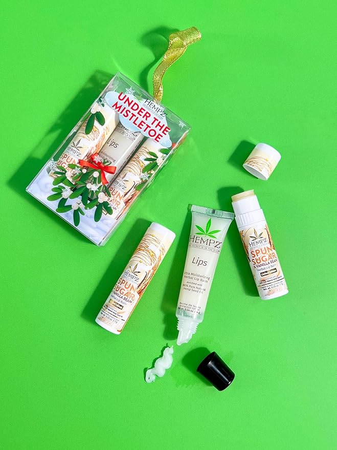 Hempz Holiday Lip Balm Trio Gift Set, Under the Mistletoe, Original Scent and Spun Sugar Vanilla Scent, Pack of 3-VivaGrace Women