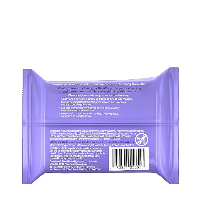 Neutrogena Makeup Remover Cleansing Towelettes Night Calming, 25 Count, 3pk
