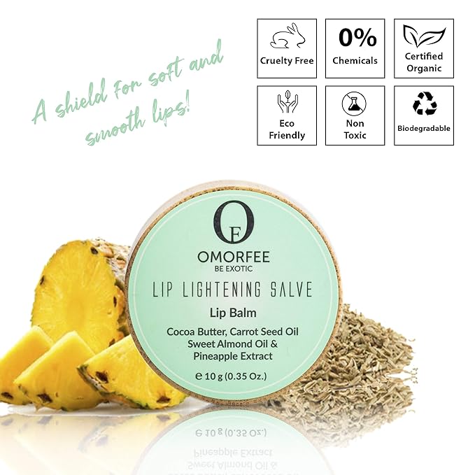 Omorfee 100% Organic Lip Lightening Balm, balm for Dark Lips, Balm with SPF, Natural Protection, Repair, Moisturizer, Cocoa Butter, Carrot Seed Oil & Pineapple Extract -10g/ 0.35Oz-VivaGrace Women