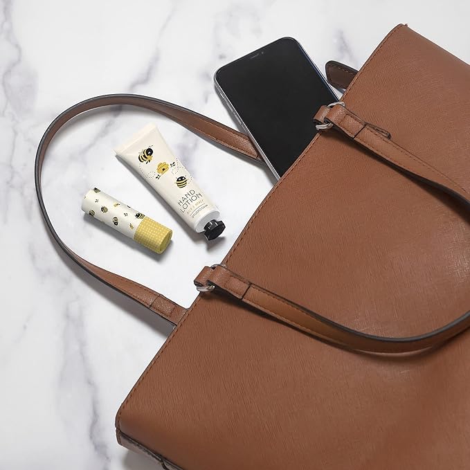 Studio Oh! Lip Balm & Hand Lotion Set - Travel-Size Toiletries, 2-Piece Gift Set - Moisturizing, Portable - Buzzy Bees-VivaGrace Women