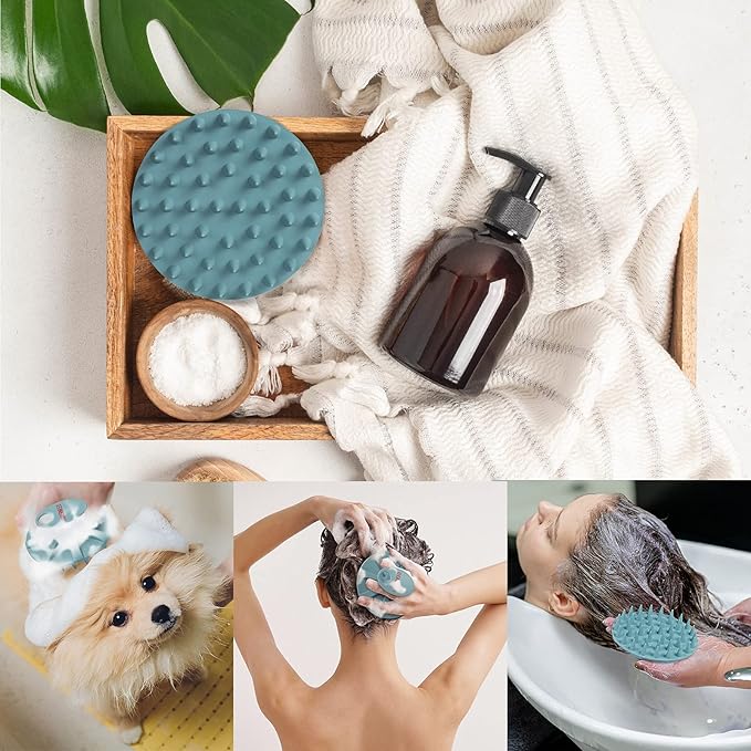 INNERNEED Scalp Massager Shampoo Brush, Wet & Dry Manual Scalp Care Head Scrubber Hair Washing, Soft Silicone Bristles, for Hair Growth, Dandruff Removal (Dark Green)-VivaGrace Women