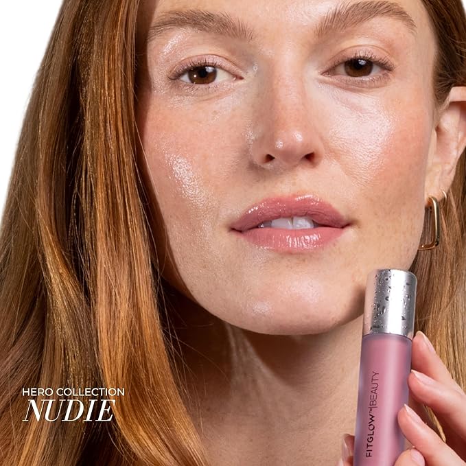 FITGLOW Beauty Lip Colour Serum | Hydrating Lip Gloss | Plumping Anti-Aging Lip Treatment | Natural Shine with Pomegranate Sterols & Collagen | Buildable Color for Dry Chapped Lips | Nudie - 10g-VivaGrace Women