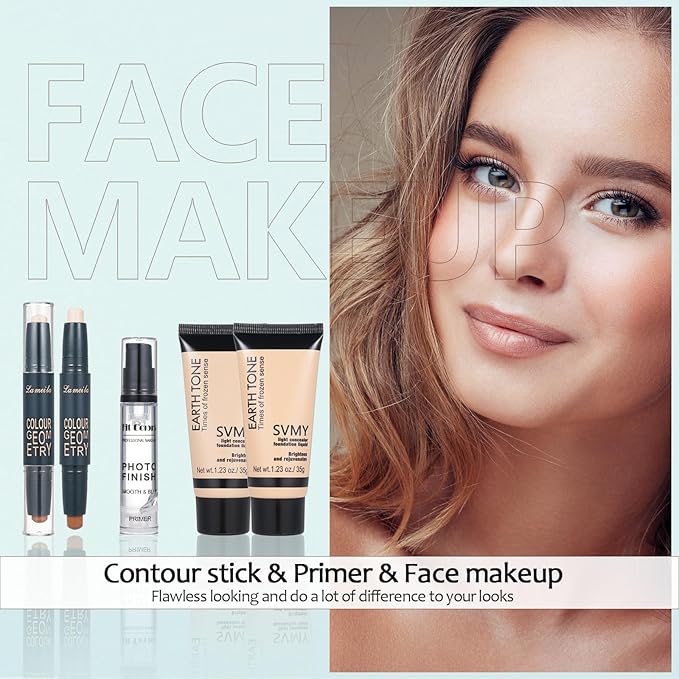 All in One Makeup Kit for Women Full Kit Includes Palette Foundation & Face Primer, Makeup Brush Makeup Sponge, Eyebrow Soap, Winged Eyeliner Stamp 20 Colors Eyeshadow Gift Set for Women, Girls & Teen-VivaGrace Women