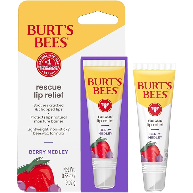 Burt's Bees Rescue Lip Relief, Berry Medley, Hydrating Lip Balm for Dry Cracked Lips, with Responsbily Sourced Beeswax and Shea Butter, 100% Natural Origin, 1 Squeezy Tube, 0.35oz-VivaGrace Women