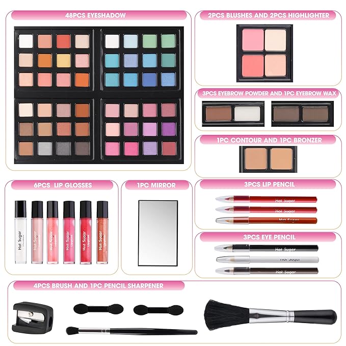 Hot Sugar Makeup Kit for Teenager Girls 10-12, All in One Beginner Makeup Kit for Women Full Kit, Teen makeup kit Cosmetic Gift Set on Birthday Christmas(PURPLE DAISY)-VivaGrace Women