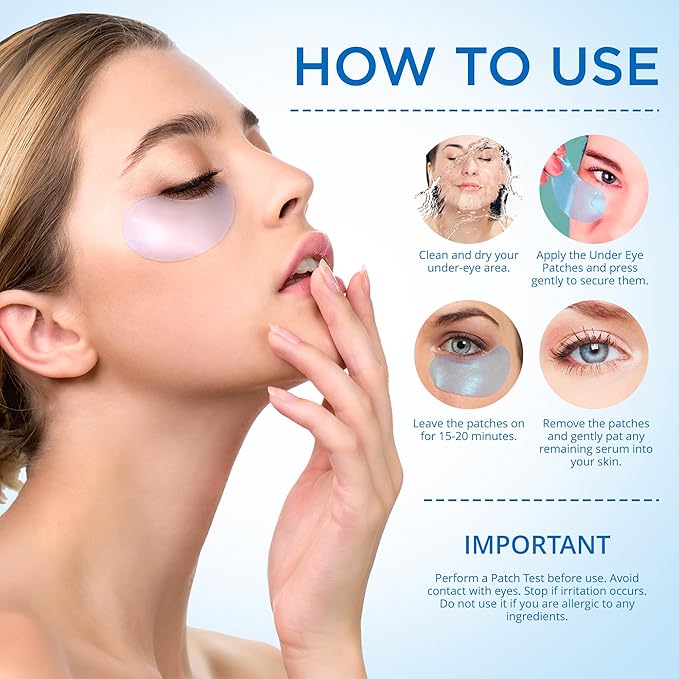 Eye Patches for Puffy Eyes 60 Pcs, 24k Gold Under Eye Patches for Dark Circles and Puffiness, Under Eye Mask Patches for Wrinkles, Dark Circles Under Eye Bags Treatment For Women And Men-VivaGrace Women