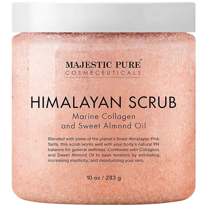 MAJESTIC PURE Himalayan Pink Salt Body Scrub with Collagen and Sweet Almond Oil | Exfoliating Scrub for Skin Care, Stretch Marks, Acne, Cellulite | 10 oz-VivaGrace Women