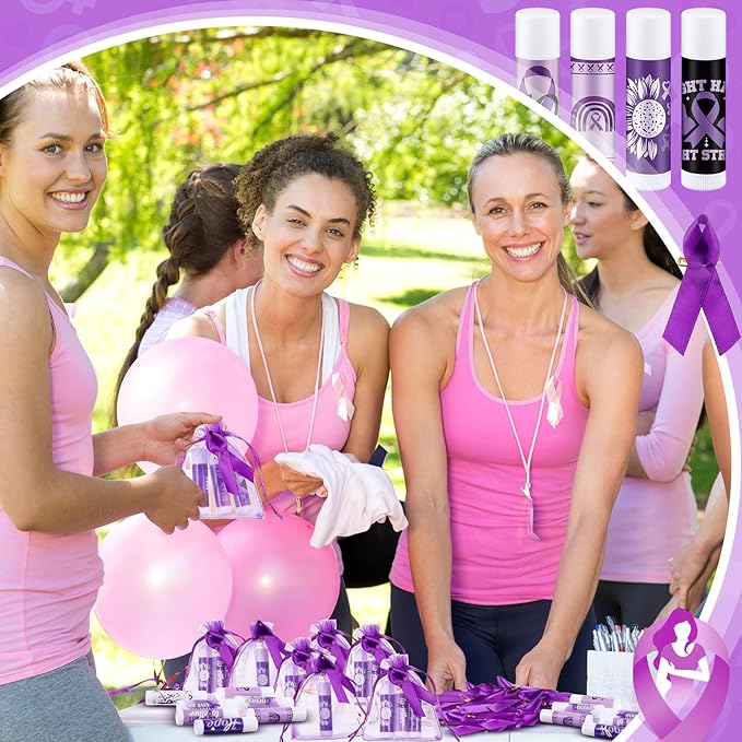 50 Set Overdose Awareness Lip Balms Gifts with 50 Organza Bags 50 Purple Awareness Ribbon Pins Raise Awareness for Domestic Violence Pancreatic Cancer Lupus Alzheimer's Awareness-VivaGrace Women