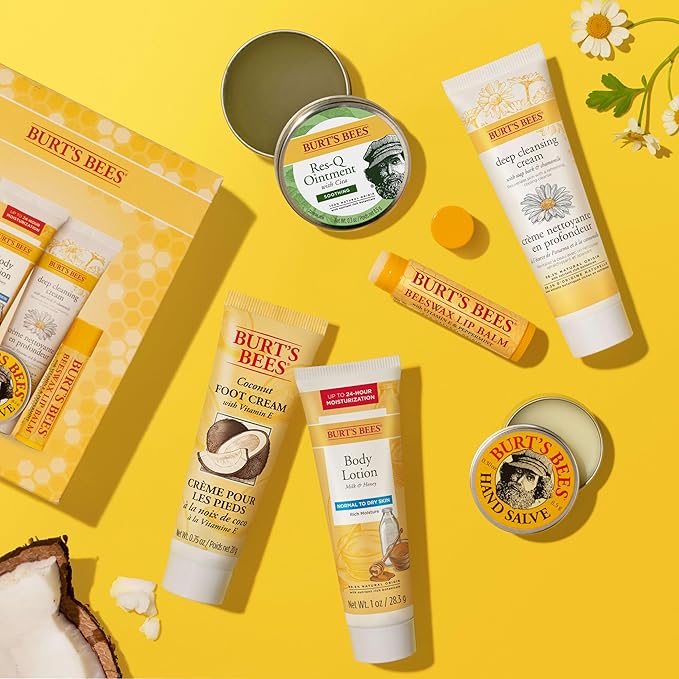 Burt's Bees Back to School Gifts Ideas, 6 College Dorm Products, Timeless Minis Set – Beeswax Lip Balm, Coconut Foot Cream, Milk & Honey Body Lotion, Deep Cleansing Cream, Res-Q Ointment & Hand Salve-VivaGrace Women