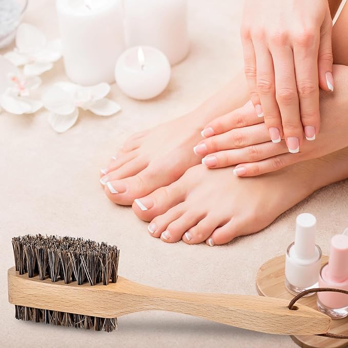 Takavu Horsehair Nail Brush, Natural Wood Handle, Nail Cleaning Brush for Scrubbing Fingernail Toenail Hand Feet, Dual Sided for Regular Manicure Nail Care Hygiene-VivaGrace Women