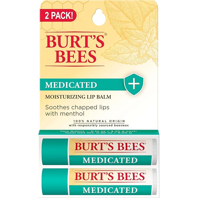 Burt's Bees Medicated Lip Balm, With Eucalyptus Oil and Menthol, Tint-Free, Natural Origin Lip Care, 2 Tubes, 0.15 oz.-VivaGrace Women