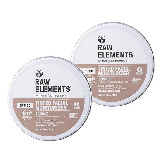 Raw Element Ultra-Moisturizing Tinted Face Cream, Non Toxic Mineral Face Sunscreen, Daily Tinted Moisturizer, Non-Nano Zinc Oxide, Reef Friendly, All Ages, SPF 30, 1.8 oz, Coconut, Pack of 2-VivaGrace Women