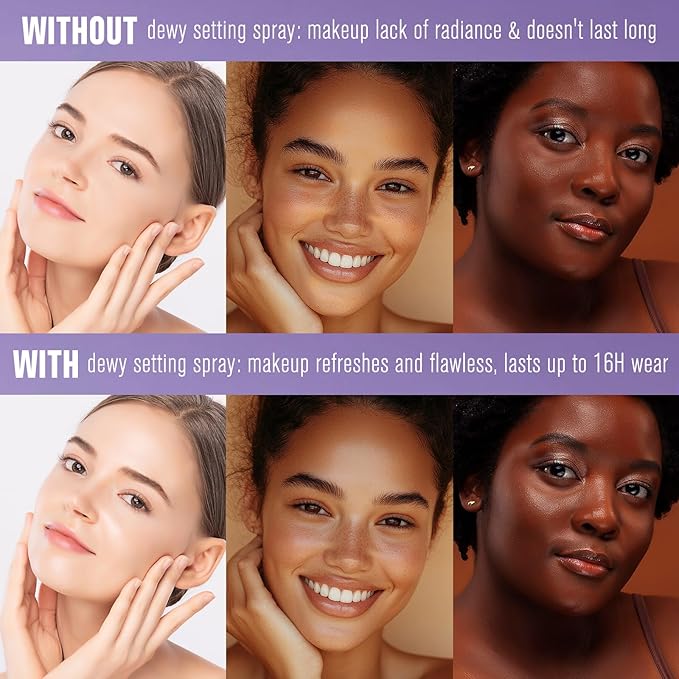 UCANBE Dewy Setting Spray for Makeup, Long Lasting Hydrating Make Up Finishing Spray for Face, Micro-Fine Mist Fixing Spray for Dewy Glow Finish, Lightweight & Waterproof for up to 16 Hours Wear-VivaGrace Women