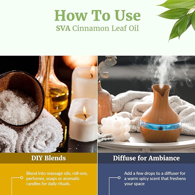 SVA Cinnamon Leaf Essential Oil – 4 Fl Oz – 100% Natural Cinnamon Oil - for Diffuser, Hair Care, Face, Skin Care, Aromatherapy, Scalp and Body Massage, Soap and Candle Making – with Dropper-VivaGrace Women