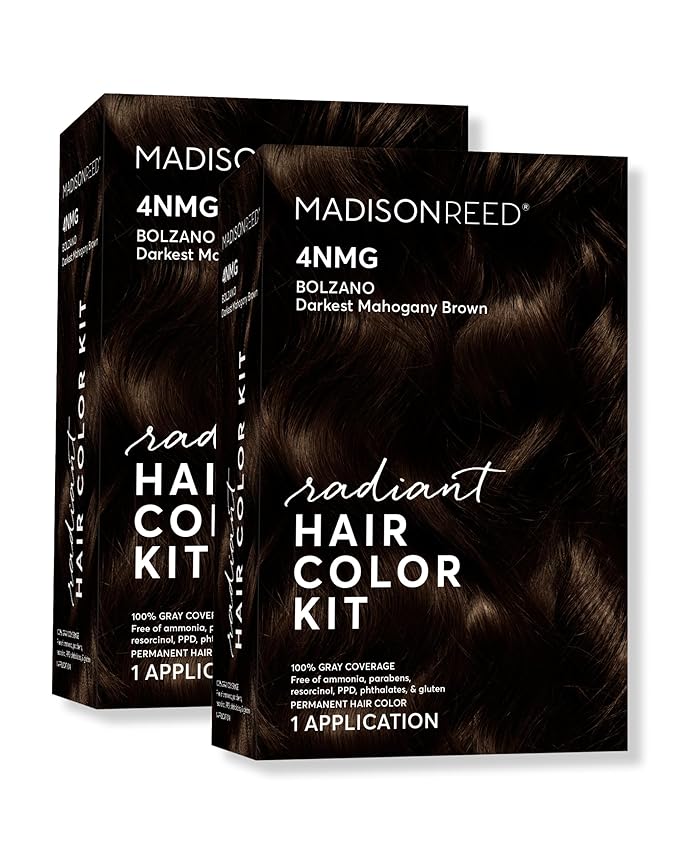Madison Reed Radiant Hair Color Kit | 4NMG Darkest Mahogany Brown (Bolzano) for 100% Gray Hair Coverage | Salon Quality Permanent Hair Dye | PPD-Free & Ammonia-Free | (Packaging May Vary) 2 Pack-VivaGrace Women