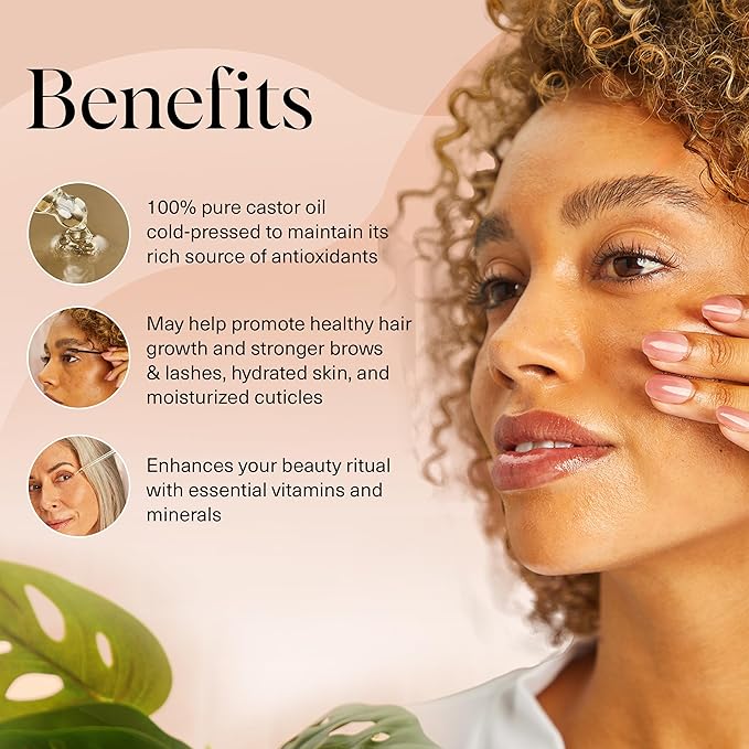 Kitsch Organic Castor Oil for Hair Growth - 100% Pure Castor Oil, Organic Cold Pressed Unrefined Glass Bottle for Face, Skin, Lashes, Brows, Scalp, Nails & Belly Button - Hexane Free, USDA - 4 oz-VivaGrace Women