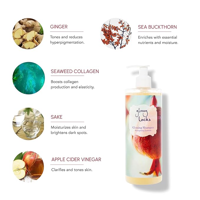 100% PURE Glossy Locks Glossing Shampoo Hair Wash Detox & Hydrate Shine Boosting Dry Dull Damaged Strands Avocado Butter & Seaweed Collagen Natural Care for Women & Men Vegan - 13.5 Fl Oz-VivaGrace Women