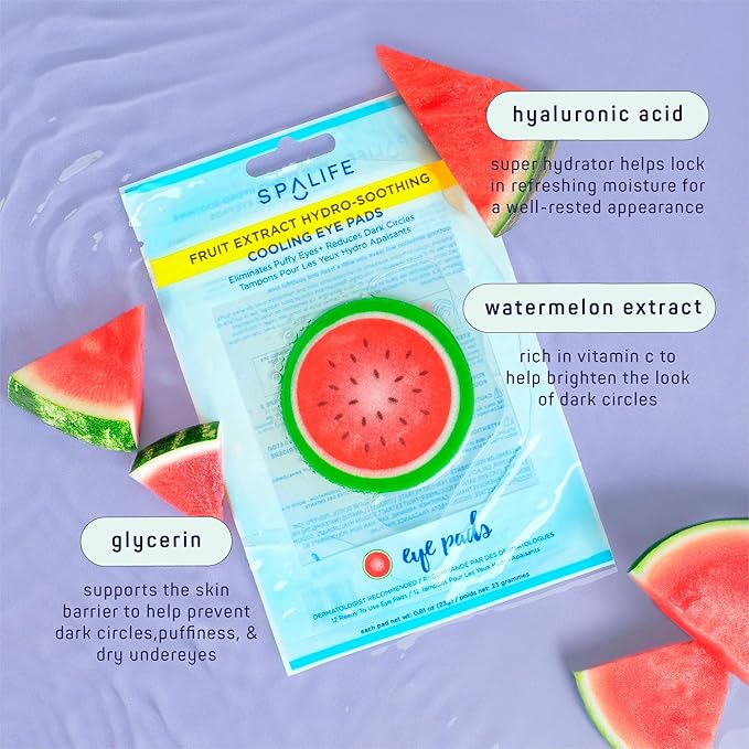 SpaLife Watermelon Cooling Eye Pads, 48 Hydrating Under Eye Patches for Puffiness, Dark Circles, and Tired Eyes, Infused with Hyaluronic Acid, Glycerin, and Vitamin C, Fruity Scent-VivaGrace Women