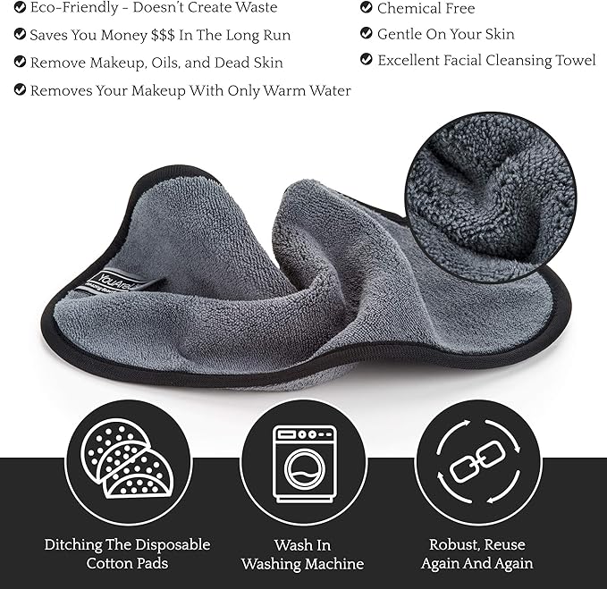 Makeup Remover Cloth Towel Set, 𝟯 𝗣𝗮𝗰𝗸 𝗮𝗹𝘀𝗼 𝗶𝗻𝗰𝗹𝘂𝗱𝗲𝘀 𝗦𝗽𝗮 𝗛𝗲𝗮𝗱𝗯𝗮𝗻𝗱 𝗮𝗻𝗱 𝗖𝗼𝘀𝗺𝗲𝘁𝗶𝗰 𝗕𝗮𝗴, by YouAreUs. Microfiber Cloth, Leaving Skin Feeling Cleaner!