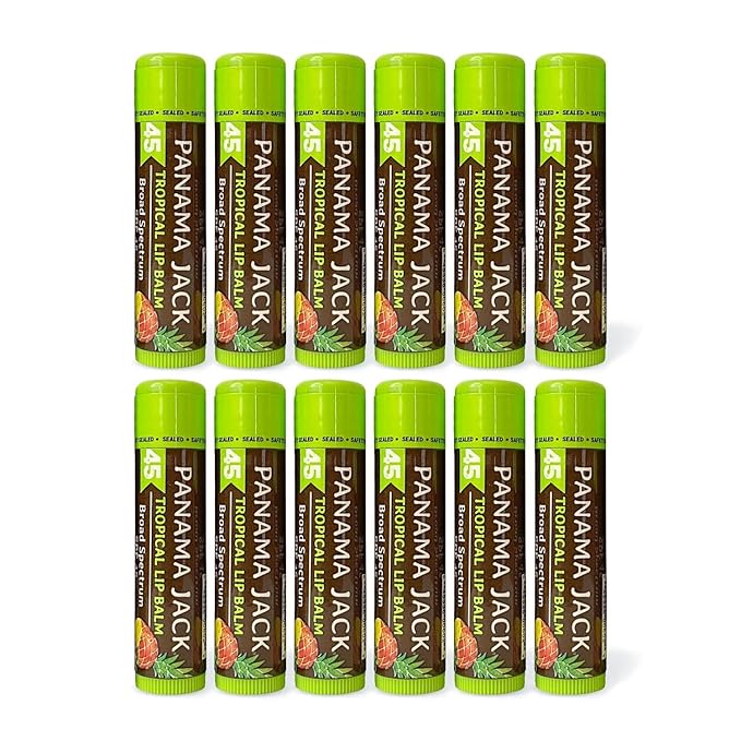 Panama Jack Sunscreen Lip Balm - SPF 45, Broad Spectrum UVA-UVB Sunscreen Protection, Prevents & Soothes Dry, Chapped Lips, Tropical, 12-pack-VivaGrace Women