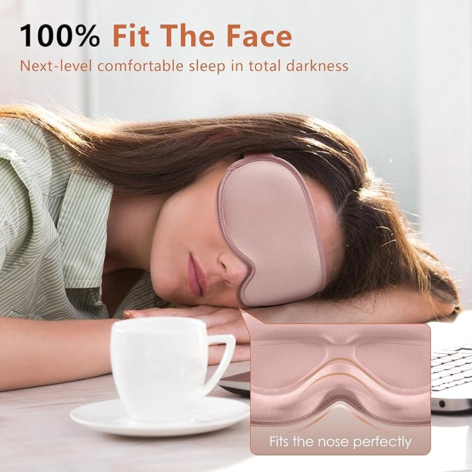 Sleep Mask for Side Sleeper Women Men, Eye Mask for Sleeping Light Blocking, 3D Contoured Cup Sleeping Mask, Soft Breathable Sleep Eye Mask with Adjustable Elastic Strap for Travel Pink-VivaGrace Women