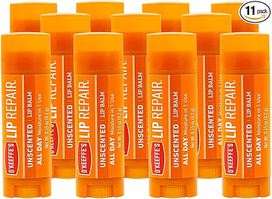O'Keeffe's Unscented Lip Repair Lip Balm for Dry, Cracked Lips, Stick, (Pack of 11)-VivaGrace Women