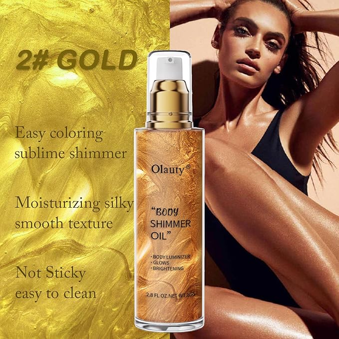 Shimmer Body Oil, Highlighter Makeup Smooth Glitter Glow Liquid Foundation for Face & Body,Liquid Illuminator Body Shimmer Lotion for Women (2# Rose Gold)-VivaGrace Women