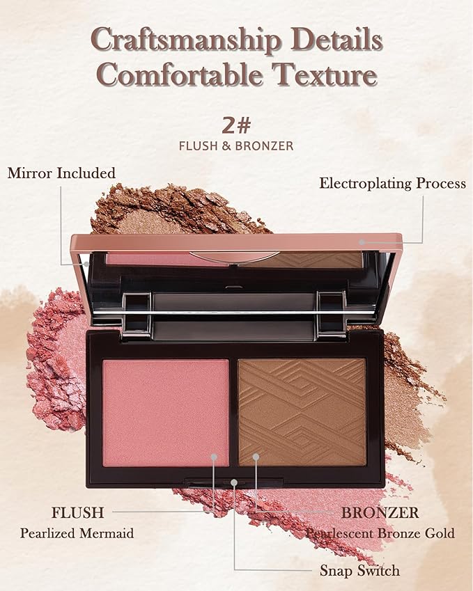 Face Bronzer Contour Blush Powder Palette-2 in 1 Cruelty-Free Buildable Facial Cheek Shimmer Blusher Contour Bronzing Pressed Powder,Blendable Makeup Palette,Thanksgiving Gift Set for Women-02-VivaGrace Women