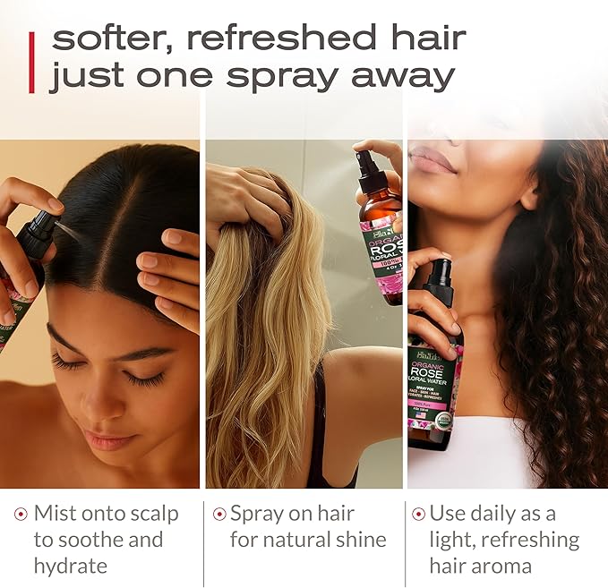 Ella & Eden Organic Rose Water Spray for Face, Hair 4 Fl Oz | USDA Certified 100% Pure Steam Distilled Hexane-Free | Hydrating, Refreshing Facial Mist for All Skin Types-VivaGrace Women