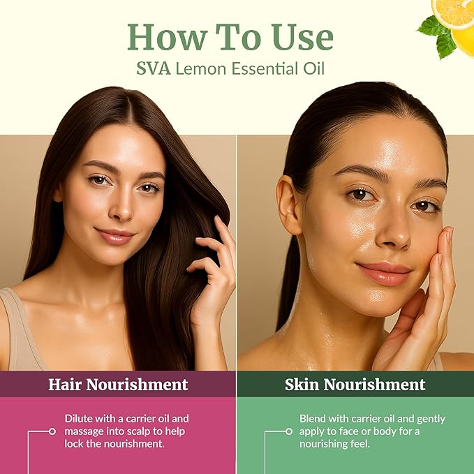 SVA Lemon Essential Oil – 4 Fl Oz – 100% Natural Lemon Oil - for Diffuser, Hair Care, Face, Skin Care, Aromatherapy, Scalp and Body Massage, Soap and Candle Making – with Dropper-VivaGrace Women