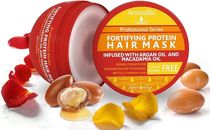 Arvazallia Fortifying Protein Hair Mask and Deep Conditioner with Argan Oil and Macadamia Oil Hair Repair Treatment for Damaged, Brittle, or Thinning Hair - Promotes Natural Hair Growth-VivaGrace Women