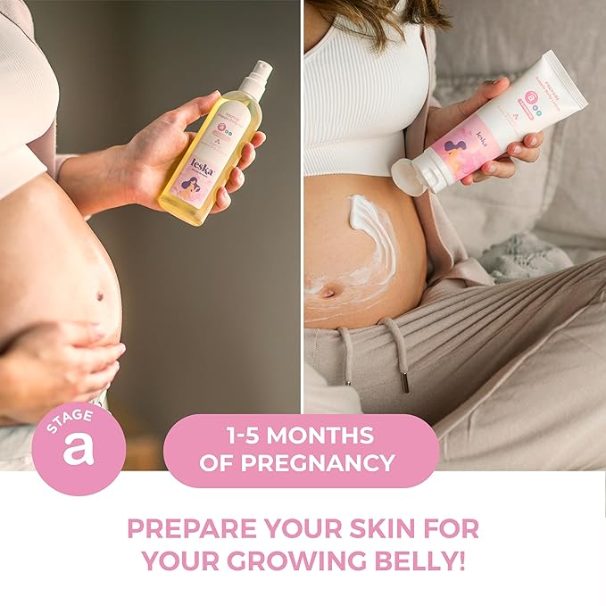 Leska Maternity Set | Belly Lotion, Belly Oil, Stretch Mark Defense Cream & Belly Butter, Toning Gel | Maternity Stages Skin Care for Pregnancy & Postpartum |New Mom Gifts (Set of 5, 4-4.93oz each)-VivaGrace Women