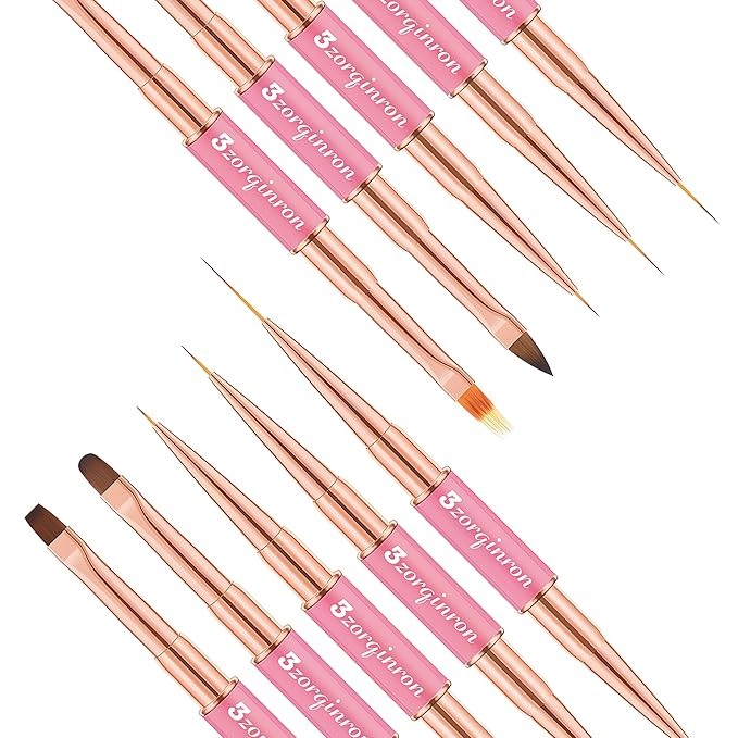 Nail Art Bushes Set, Professional 5Pcs Double-Ended Nail Brush Kit for Details, Long Lines, Ombre & 3D Design-Perfect for DIY Manicures & Salons (Pink)-VivaGrace Women